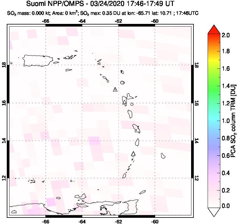 A sulfur dioxide image over Montserrat, West Indies on Mar 24, 2020.