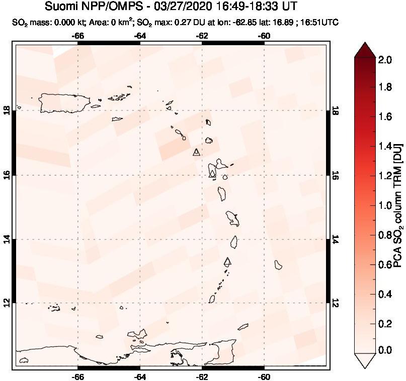 A sulfur dioxide image over Montserrat, West Indies on Mar 27, 2020.