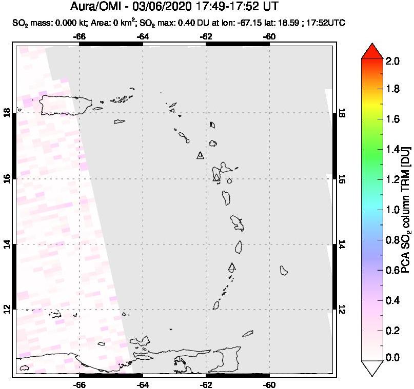 A sulfur dioxide image over Montserrat, West Indies on Mar 06, 2020.