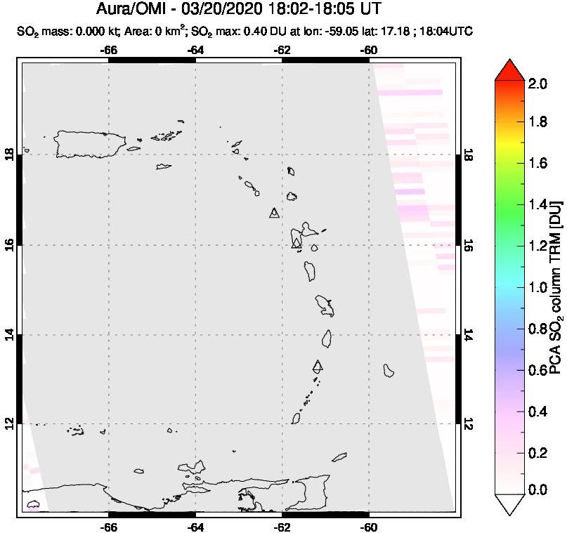 A sulfur dioxide image over Montserrat, West Indies on Mar 20, 2020.