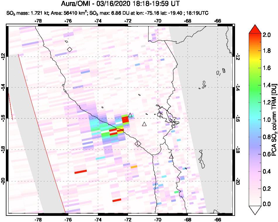 A sulfur dioxide image over Peru on Mar 16, 2020.