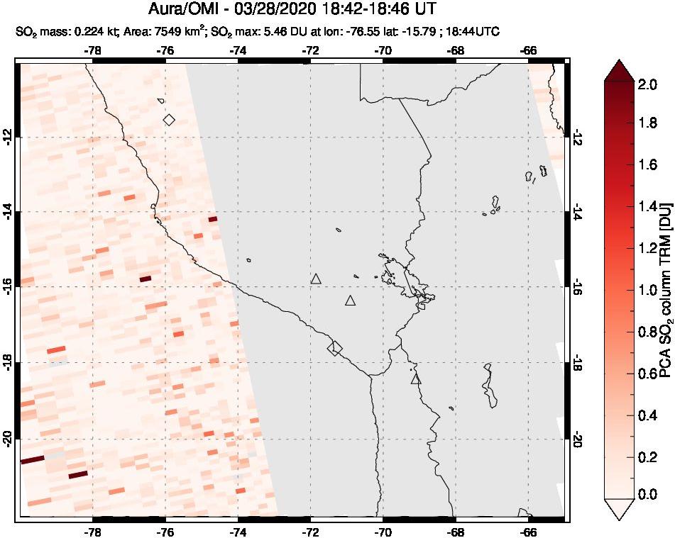 A sulfur dioxide image over Peru on Mar 28, 2020.