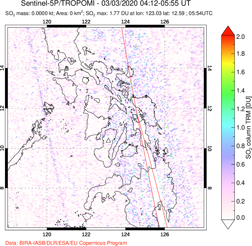 A sulfur dioxide image over Philippines on Mar 03, 2020.