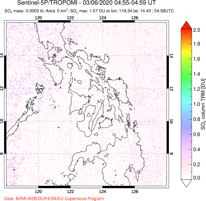 A sulfur dioxide image over Philippines on Mar 06, 2020.