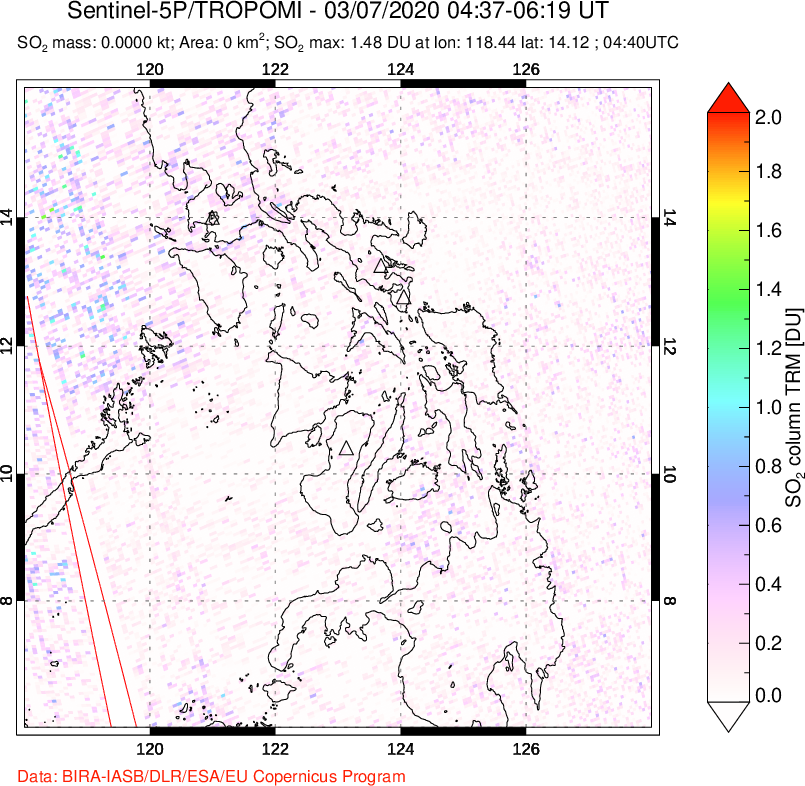A sulfur dioxide image over Philippines on Mar 07, 2020.