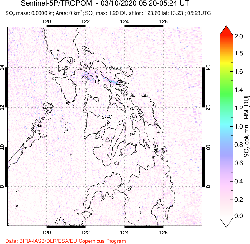 A sulfur dioxide image over Philippines on Mar 10, 2020.