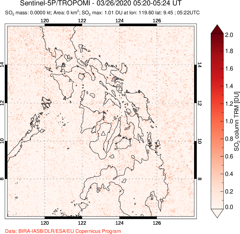 A sulfur dioxide image over Philippines on Mar 26, 2020.