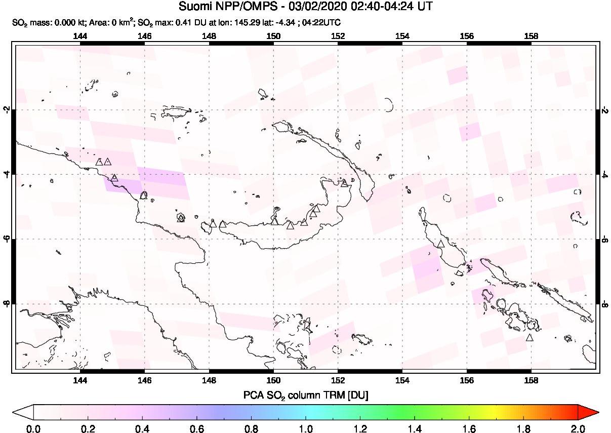 A sulfur dioxide image over Papua, New Guinea on Mar 02, 2020.