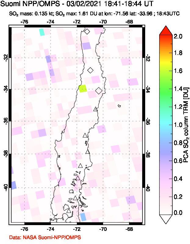 A sulfur dioxide image over Central Chile on Mar 02, 2021.