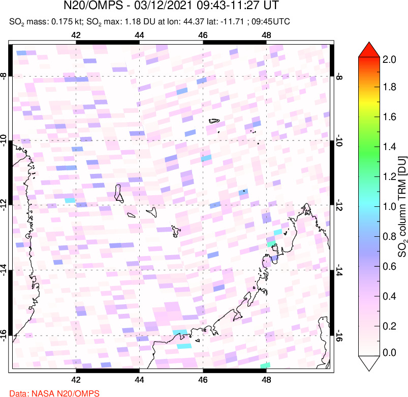 A sulfur dioxide image over Comoro Islands on Mar 12, 2021.