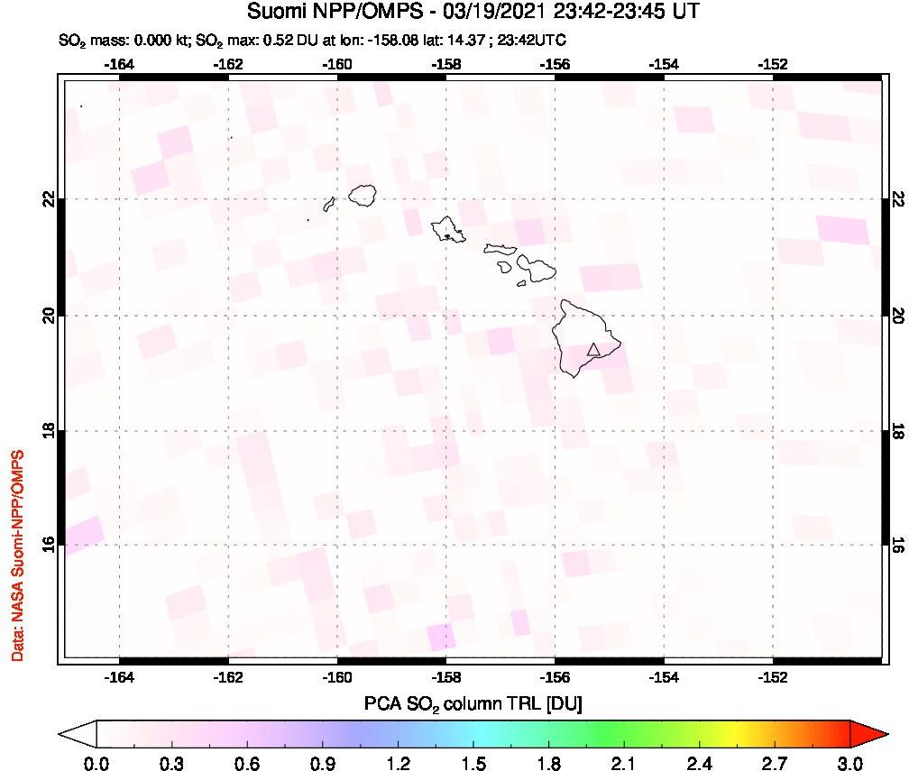A sulfur dioxide image over Hawaii, USA on Mar 19, 2021.