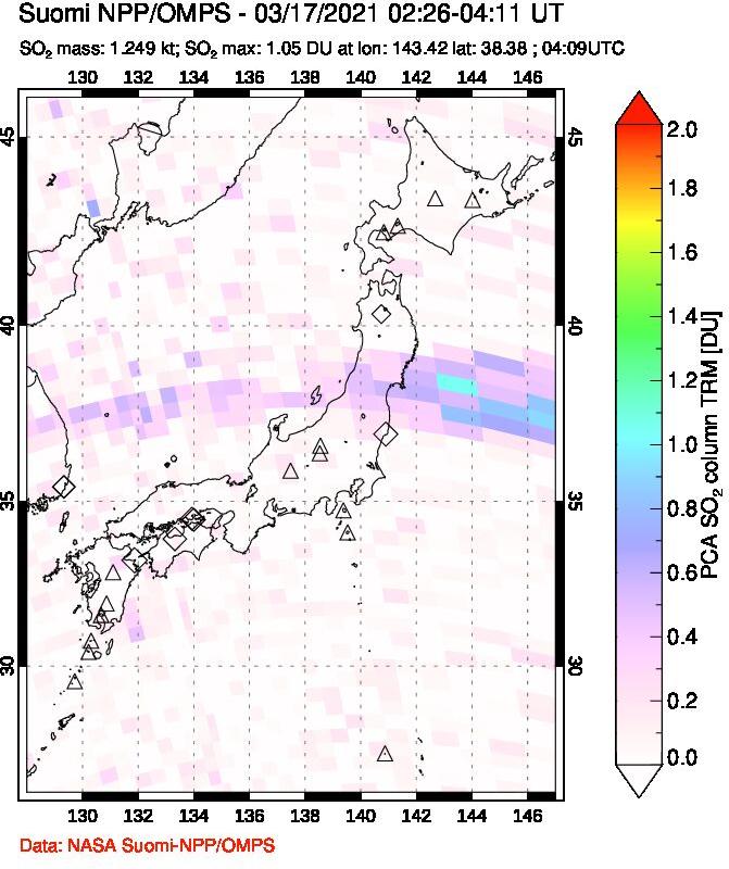 A sulfur dioxide image over Japan on Mar 17, 2021.