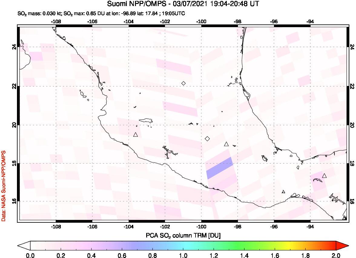 A sulfur dioxide image over Mexico on Mar 07, 2021.