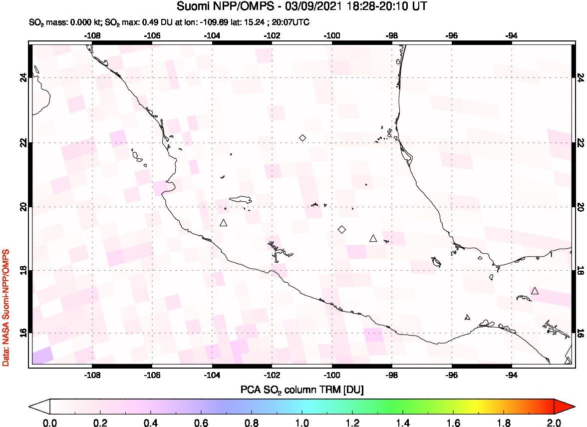 A sulfur dioxide image over Mexico on Mar 09, 2021.