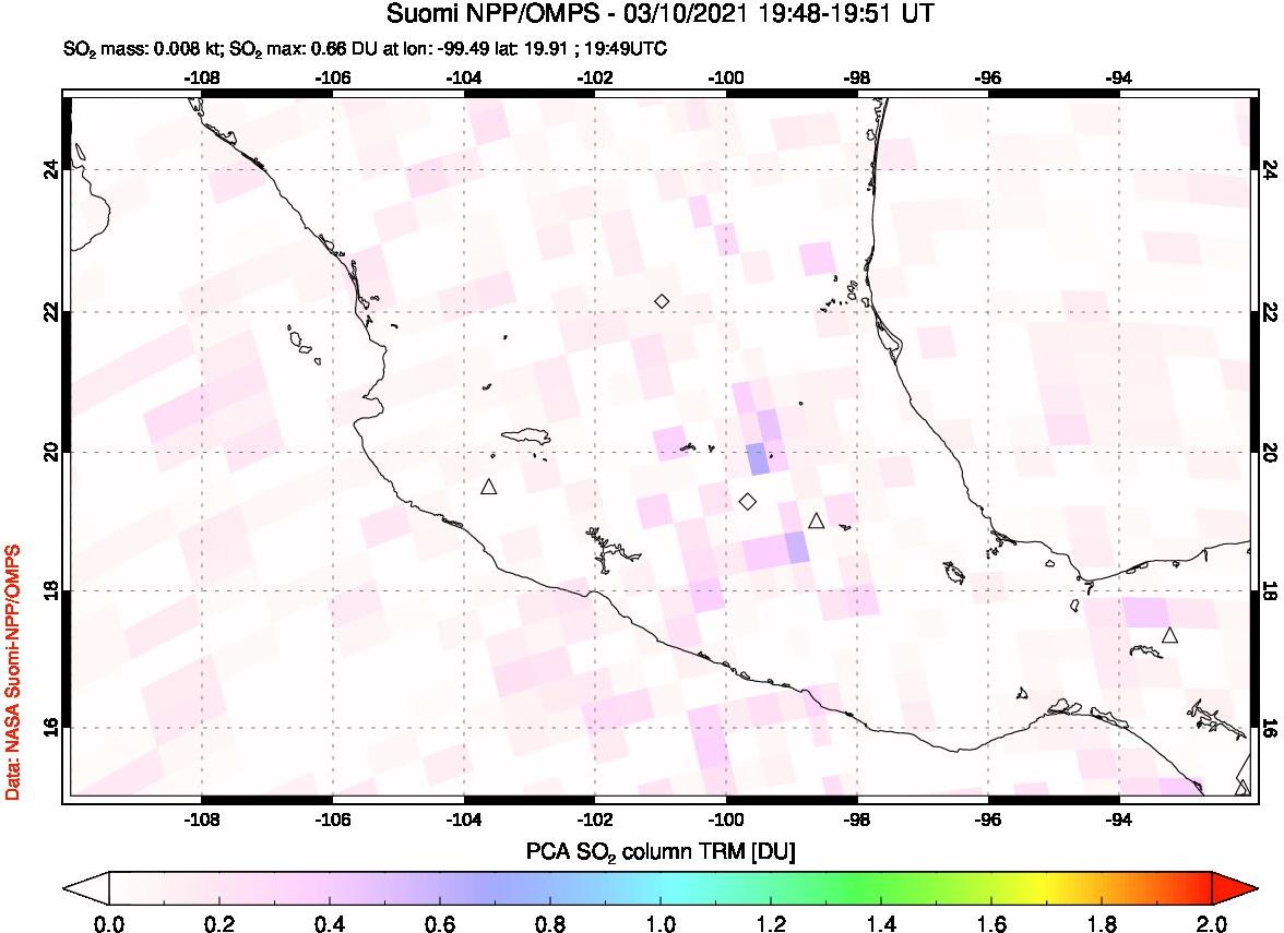 A sulfur dioxide image over Mexico on Mar 10, 2021.