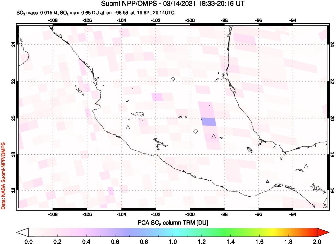 A sulfur dioxide image over Mexico on Mar 14, 2021.