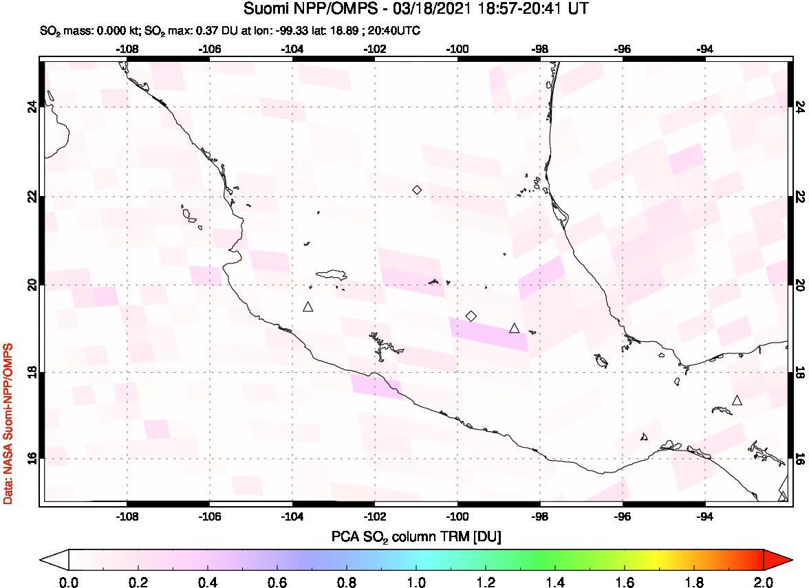 A sulfur dioxide image over Mexico on Mar 18, 2021.