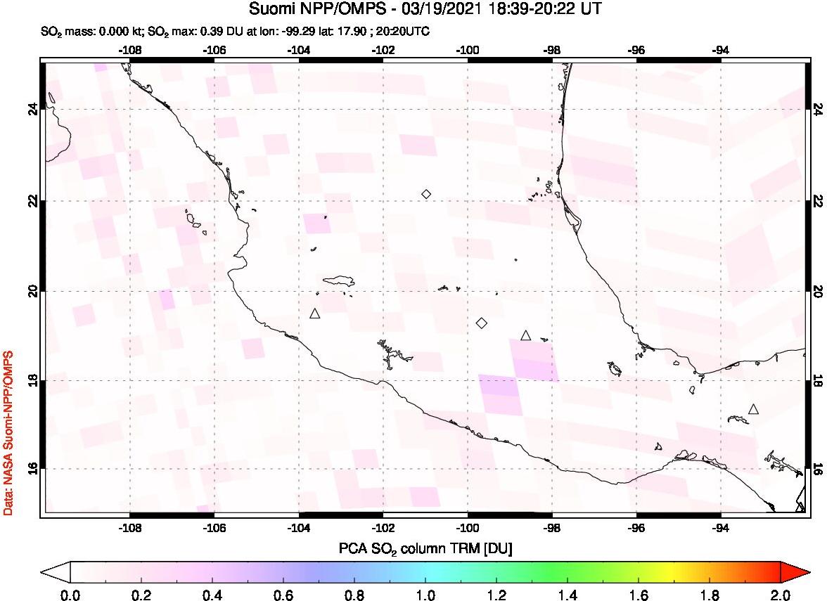 A sulfur dioxide image over Mexico on Mar 19, 2021.