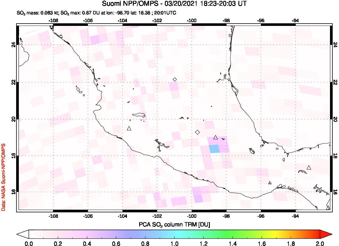 A sulfur dioxide image over Mexico on Mar 20, 2021.
