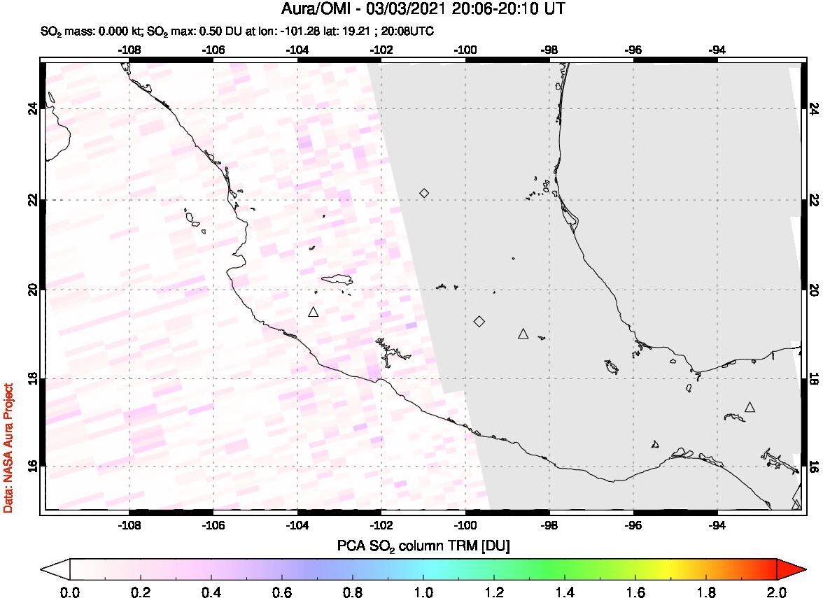 A sulfur dioxide image over Mexico on Mar 03, 2021.