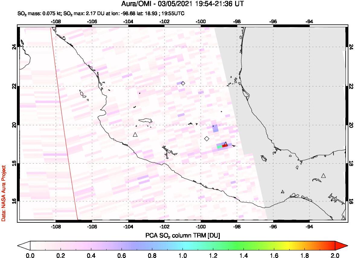 A sulfur dioxide image over Mexico on Mar 05, 2021.