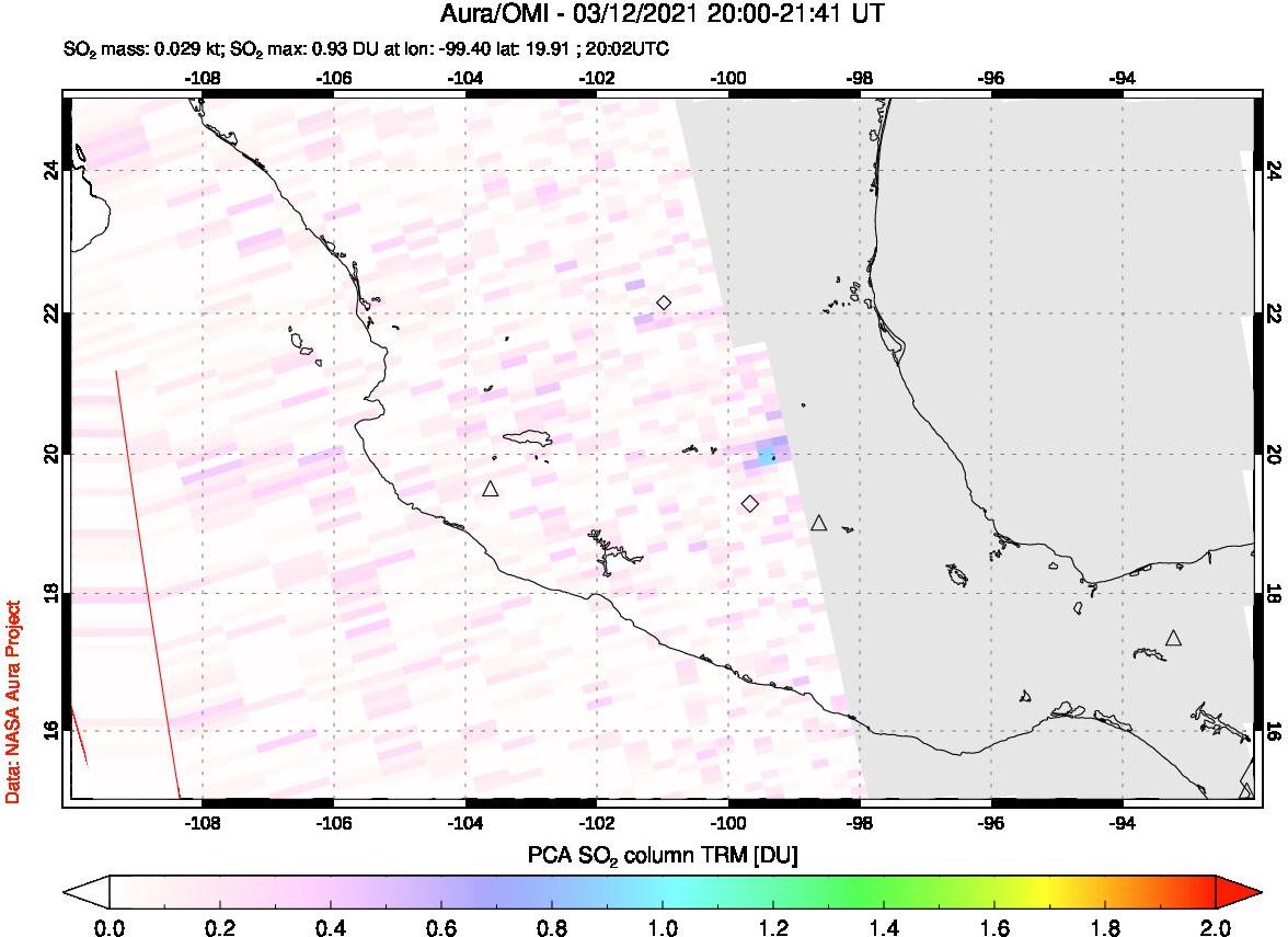A sulfur dioxide image over Mexico on Mar 12, 2021.