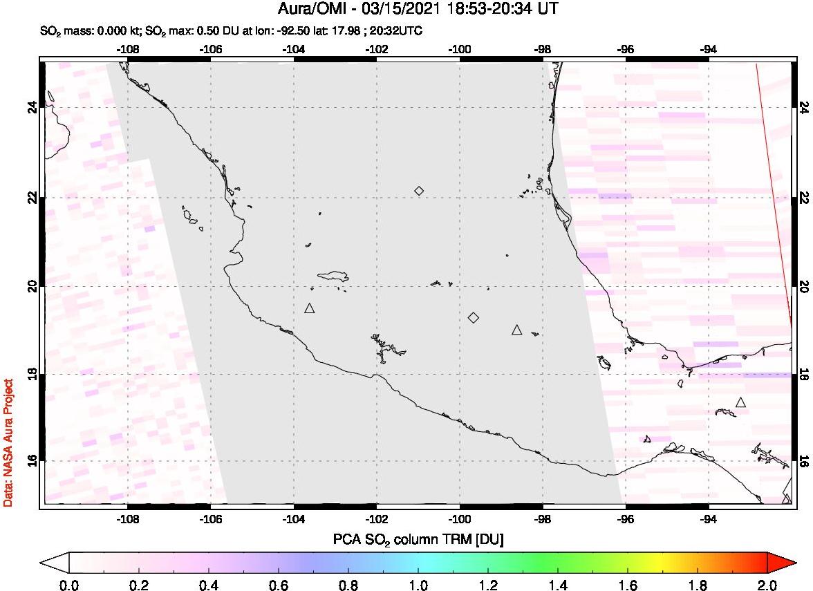 A sulfur dioxide image over Mexico on Mar 15, 2021.