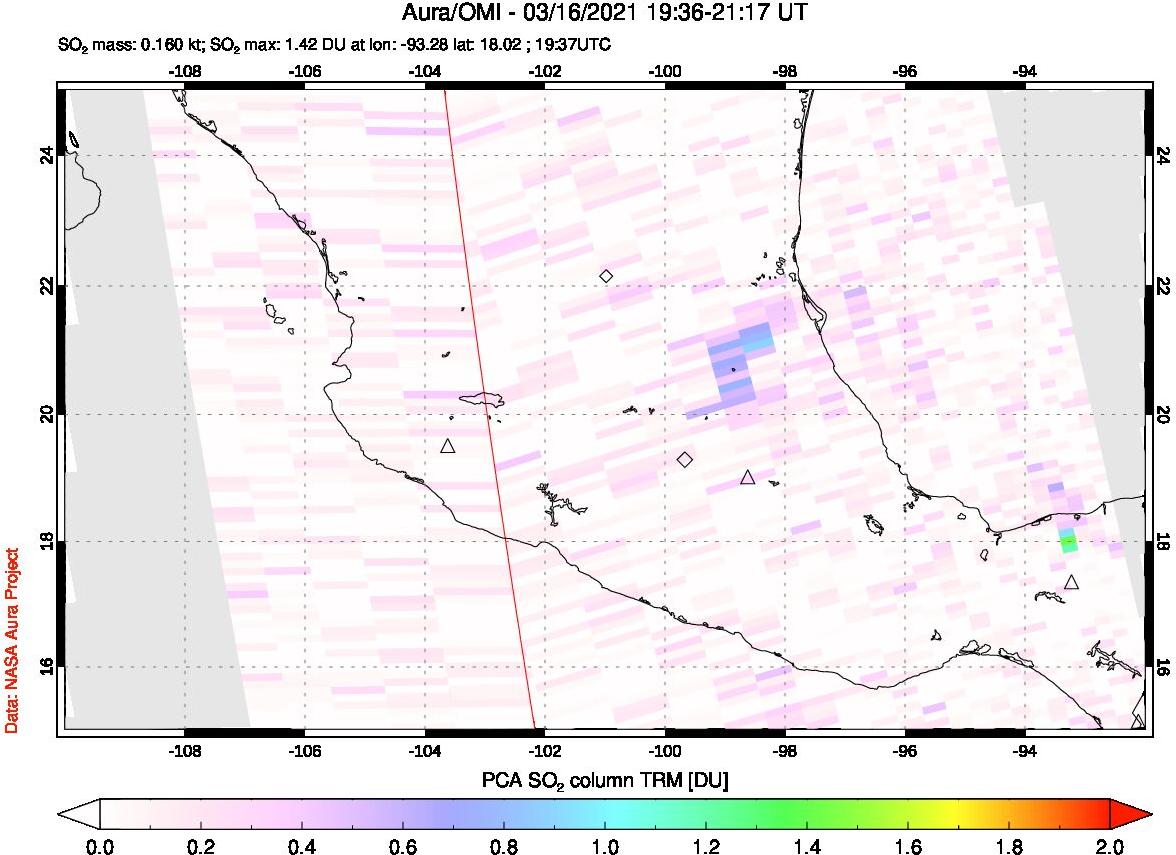 A sulfur dioxide image over Mexico on Mar 16, 2021.