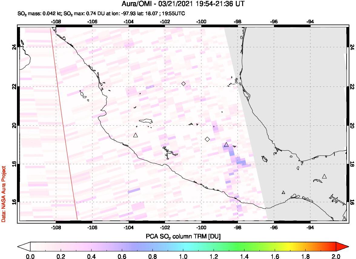A sulfur dioxide image over Mexico on Mar 21, 2021.