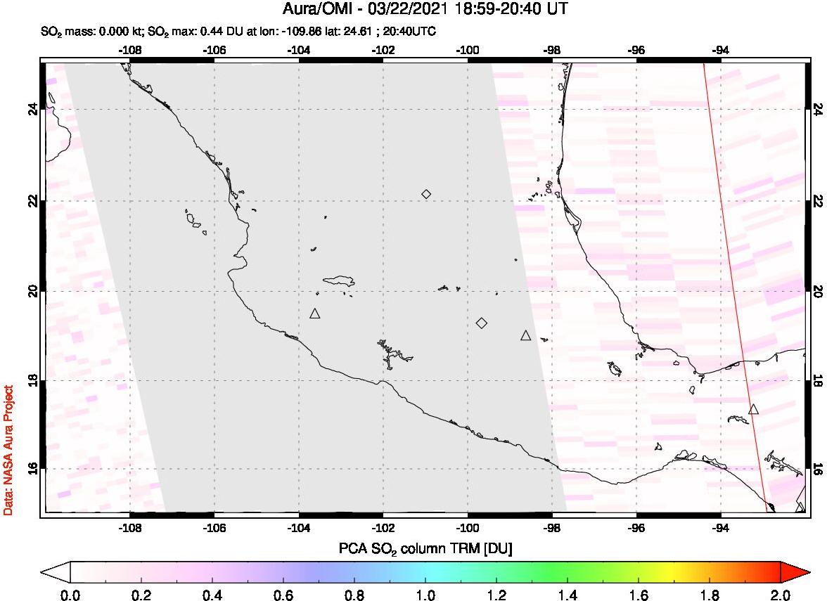A sulfur dioxide image over Mexico on Mar 22, 2021.
