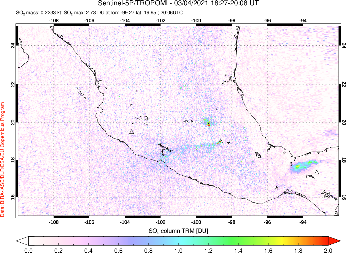 A sulfur dioxide image over Mexico on Mar 04, 2021.