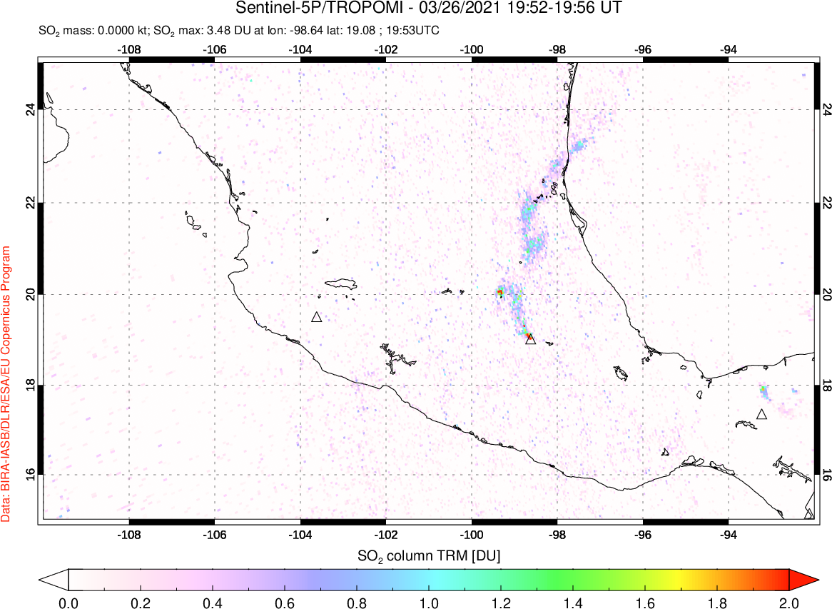 A sulfur dioxide image over Mexico on Mar 26, 2021.