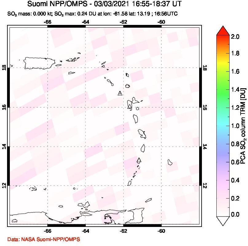A sulfur dioxide image over Montserrat, West Indies on Mar 03, 2021.