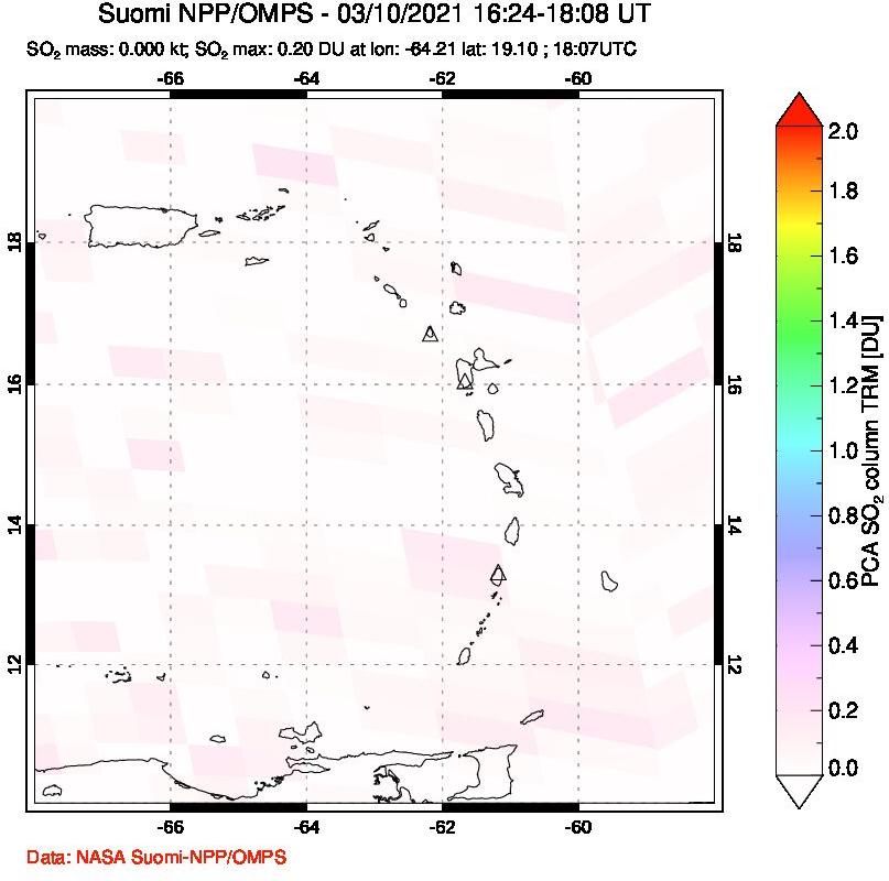 A sulfur dioxide image over Montserrat, West Indies on Mar 10, 2021.