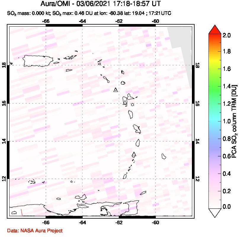 A sulfur dioxide image over Montserrat, West Indies on Mar 06, 2021.
