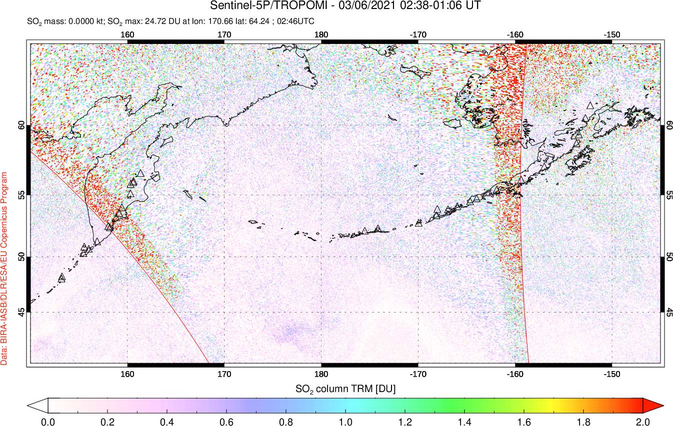 A sulfur dioxide image over North Pacific on Mar 06, 2021.