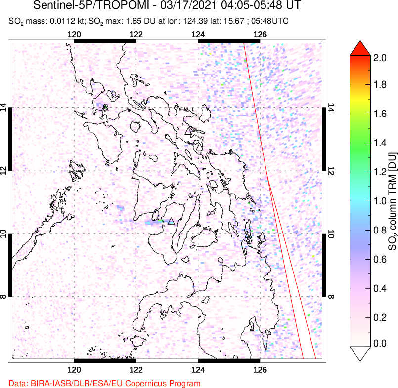 A sulfur dioxide image over Philippines on Mar 17, 2021.
