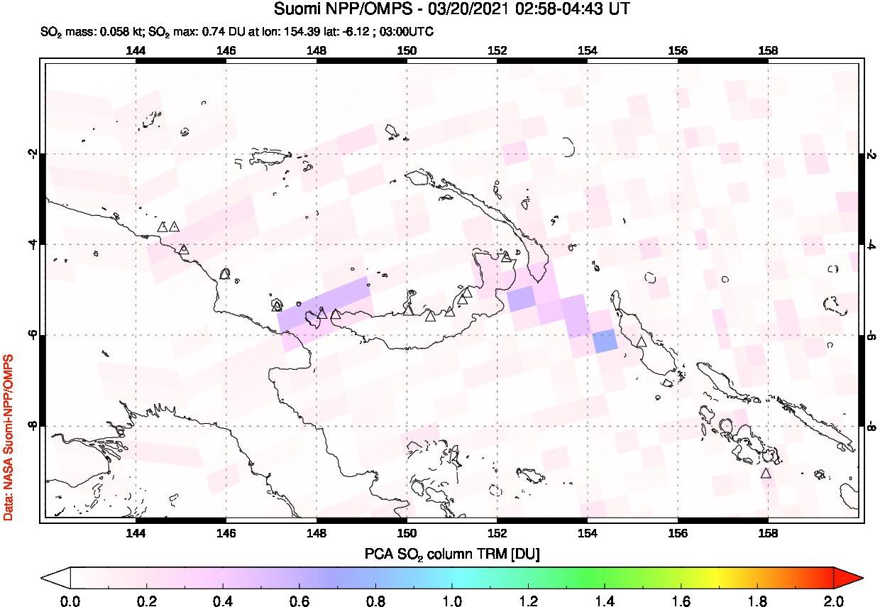 A sulfur dioxide image over Papua, New Guinea on Mar 20, 2021.