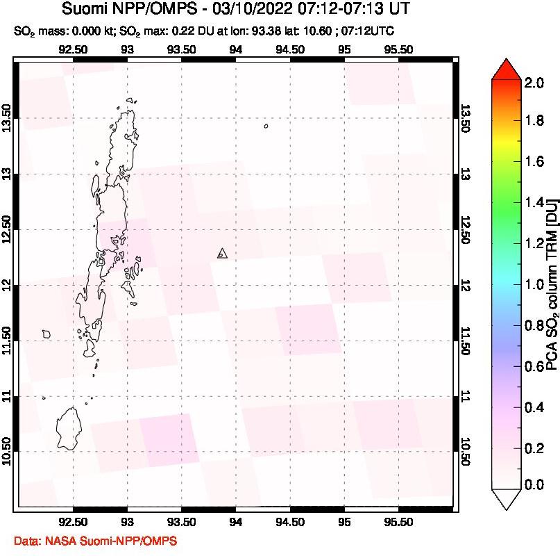 A sulfur dioxide image over Andaman Islands, Indian Ocean on Mar 10, 2022.