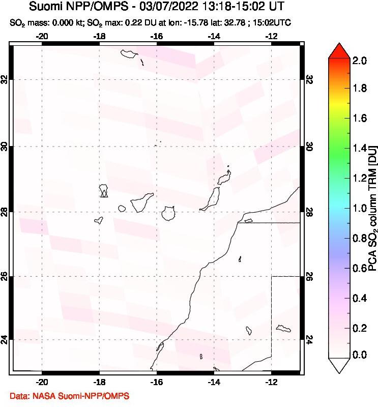 A sulfur dioxide image over Canary Islands on Mar 07, 2022.