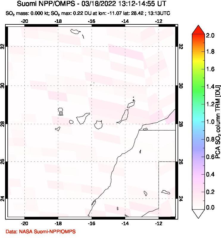 A sulfur dioxide image over Canary Islands on Mar 18, 2022.