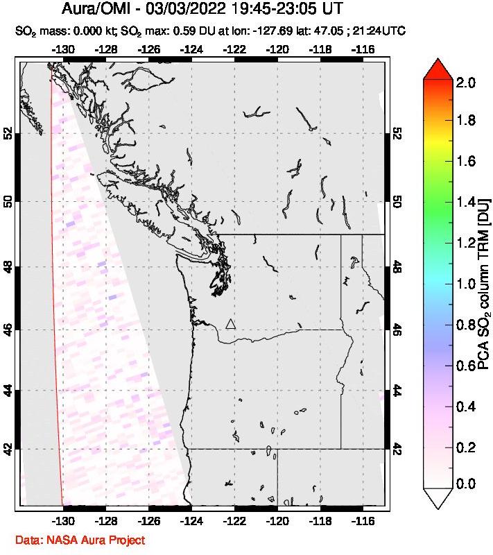 A sulfur dioxide image over Cascade Range, USA on Mar 03, 2022.