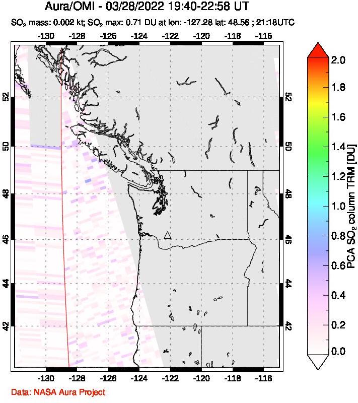 A sulfur dioxide image over Cascade Range, USA on Mar 28, 2022.