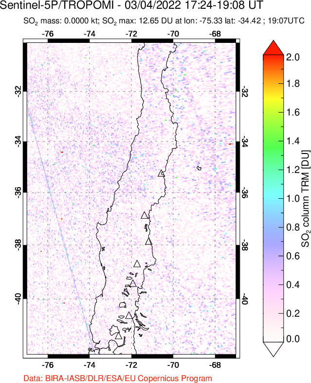A sulfur dioxide image over Central Chile on Mar 04, 2022.