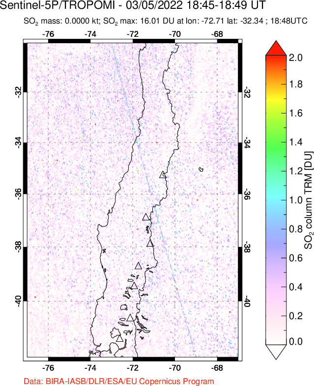 A sulfur dioxide image over Central Chile on Mar 05, 2022.