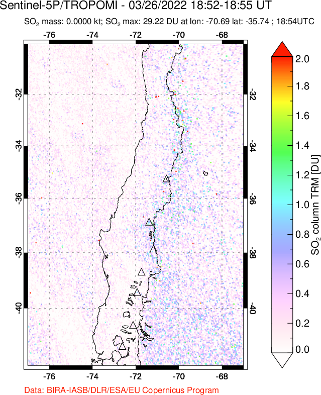A sulfur dioxide image over Central Chile on Mar 26, 2022.
