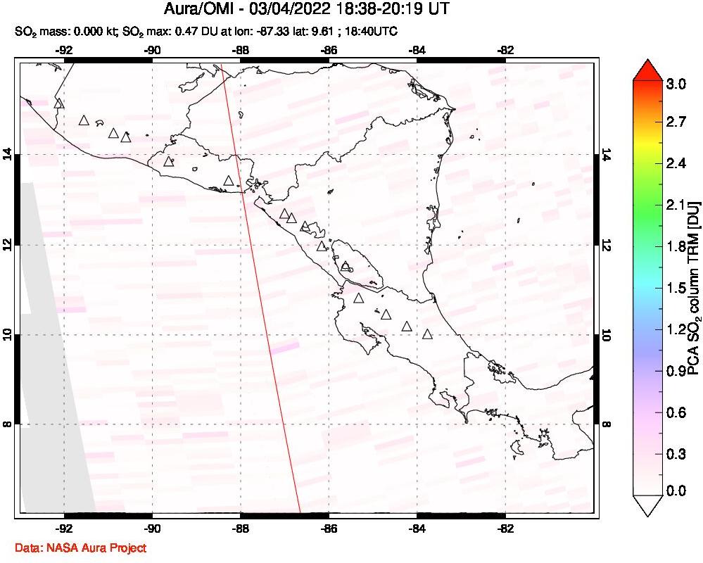 A sulfur dioxide image over Central America on Mar 04, 2022.