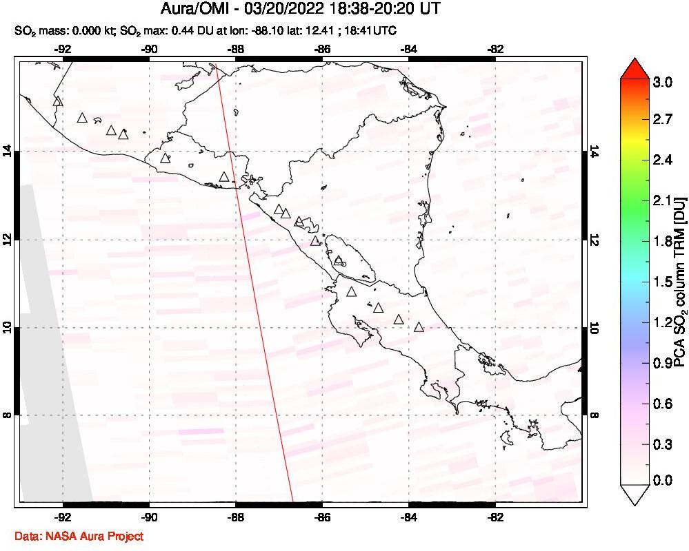 A sulfur dioxide image over Central America on Mar 20, 2022.