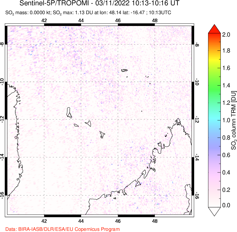 A sulfur dioxide image over Comoro Islands on Mar 11, 2022.