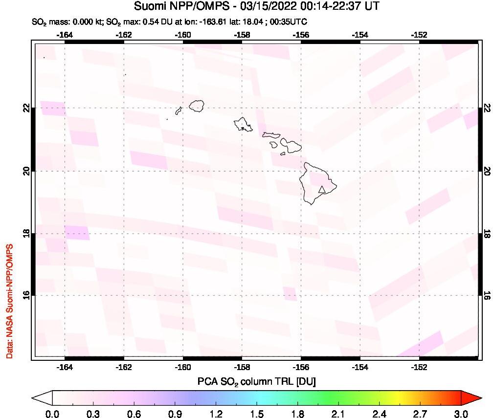 A sulfur dioxide image over Hawaii, USA on Mar 15, 2022.